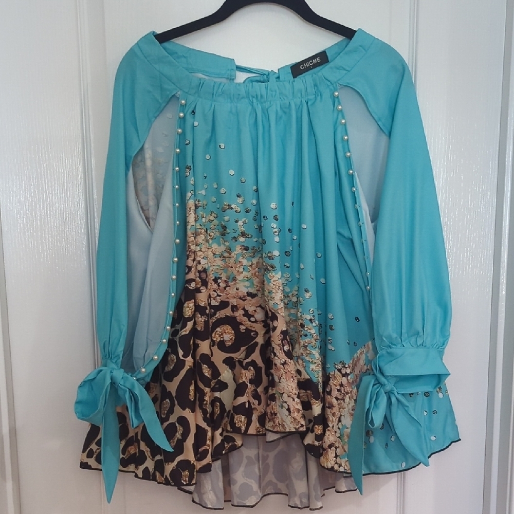 CHICME Turquoise Blue Gathered Skirt